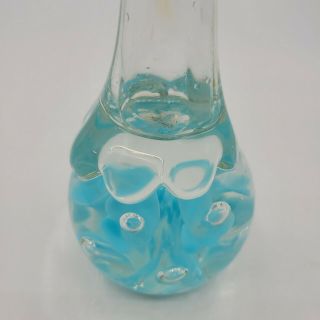 Vintage 8.  5 in Joe St Clair Blue Flower Bubble Art Glass Paperweight Bud Vase 3