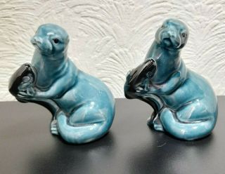 Vintage Poole Pottery Seals With Fish Figurines / Ornaments 11cm High