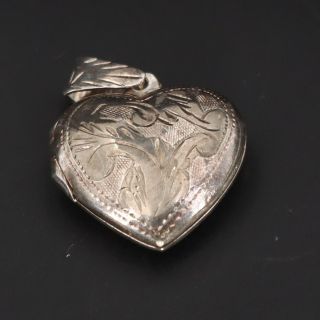 Vtg Sterling Silver Hand Etched Scroll Heart Photo Locket Pendant Opens - 3.  5g