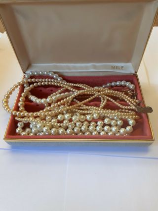 Antique Pearl Necklace.  4 Necklaces In Vintage Mele Jewellery Box.