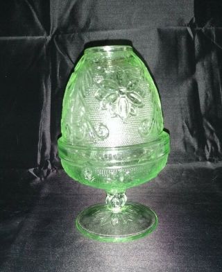 Vintage Tiara Indiana Sandwich Glass Chantilly Green Fairy Lamp Candle Holder