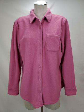 Vintage Ll Bean Womens Fleece Button Down Shirt Size Medium Pink Long Sleeve