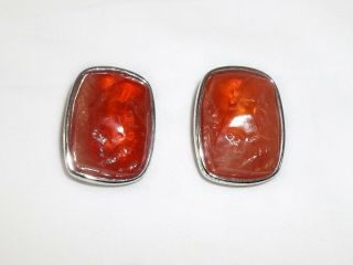 Vintage Givenchy Clip - On Earrings,  Pink Translucent Faux Stone Cabochon