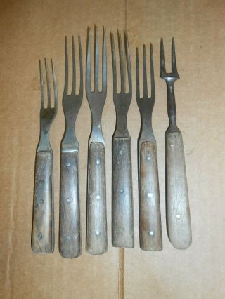 6 Antique Civil War Era 2&3 Prong Wood Handle Forks Flatware Kitchen