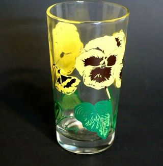 Vintage Boscul Pansy Peanut Butter Glass Green Bottom Name 5 " Tumbler Yellow