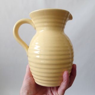 Vintage Lovatts Pottery Stoneware Jug/pitcher.  Custard/primrose Yellow Ribbed.