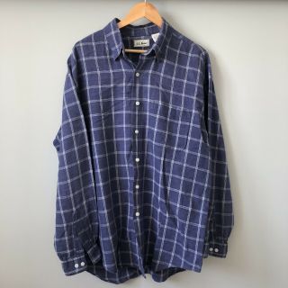 L.  L.  Bean Mens Vintage Blue/white Cotton/linen Check Button Down Summer Shirt L