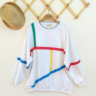 Vintage 80s 90s Womens Sweatshirt Size Xl Xxl White Colorblock Blast Cable Knit