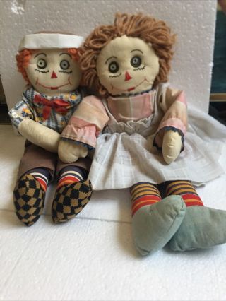 Vintage Raggedy Ann And Andy Hand Made Dolls.  Blonde Ann