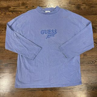 Vintage Guess Jeans Usa Mens Xl 90s Spell Out Blue Long Sleeve Shirt