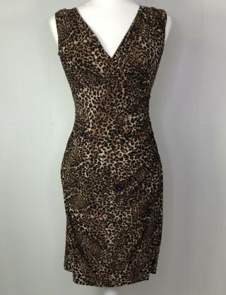 Vintage Ralph Lauren Sz 4 Faux Wrap Cheetah Sheath Dress Animal Print Stretch