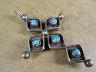 Vtg Sterling Silver & Turquoise/coral Cross Pendant,  Unsigned,  5.  3g