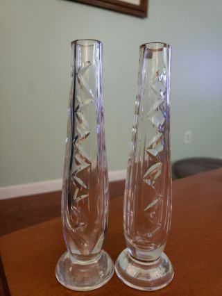 2 Vintage Waterford Crystal Bud Vases Giftware Pattern Zig Zag Vertical Lines 7 "