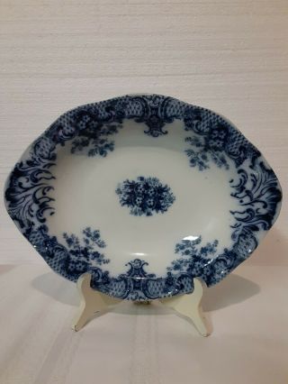 Flow Blue Keswick Royal Semi Porcelain Wood & Son 12 X 9 Bowl Impressed Vintage