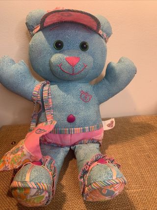 Doodle Bear Plush Tyco 1994 Blue Pink Stuffed Teddy Bear,  Play Along
