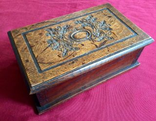 Antique Victorian Large Carved Oak Wood Church Candle Box,  Jewellery Trinket Case