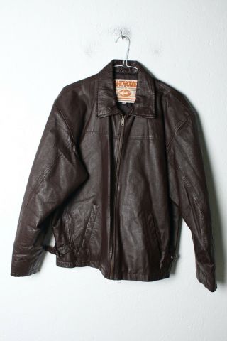 Earthbound Mens Vintage Leather Harrington Bomber Jacket - Brown Medium (21 - Q6)