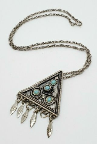 Elegant Vintage Signed Jerusalem Sterling Silver Floral Dangle Pendant Necklace 3