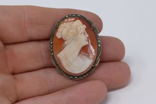 Really Vintage Sterling Silver 925 Marcasite Cameo Brooch Duo 7.  6g 326