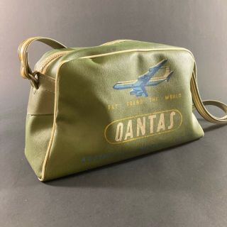 Rare Small Green Retro Qantas Australia Handbag Airline Travel Bag Vintage