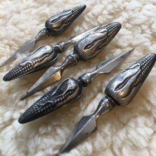 Vintage Sterling Silver Corn On The Cob Holders,  Set Of Five Holders