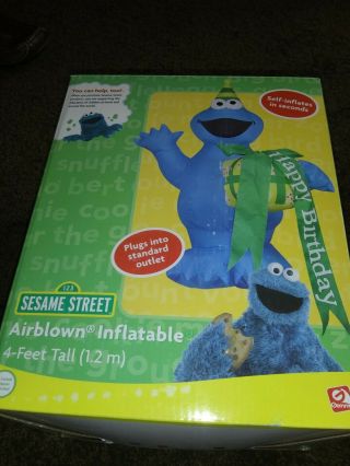 Gemmy Air Blown Inflatable Cookie Monster Birthday Sesame Street 4 Foot