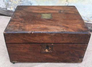 Antique 19th Century Rosewood Writing Slope Box Brass Cartouche For Restoration
