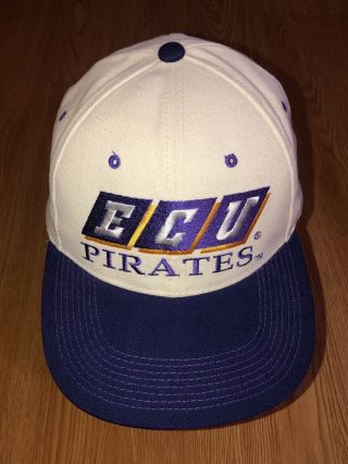 Vintage Ecu East Carolina Pirates Snapback Hat Ncaa 1990s 90s College Ncaa White