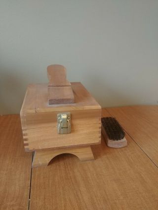 Vintage Wooden Shoe Shine Kit Box With Brush