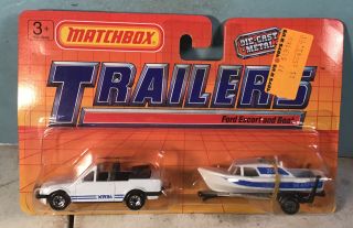 Vintage 1990 Matchbox International Tp115 Trailers Ford Escort And Boat On Card