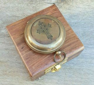 Antique Compass Vintage Brass Nautical 2 " Inch Wooden Box Steampunk Retro