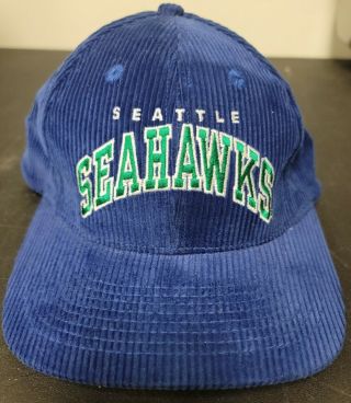 Vtg Seattle Seahawks Corduroy Snapback The Game Hat Nfl Cap
