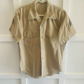 Vintage Us Military Khaki Button Up Shirt Size Large Short Sleeve