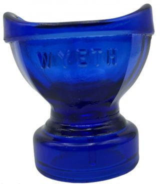Vintage Glass Wyeth 6 Cobalt Blue Medicine Bottle Glass Eye Wash Cup Cap 1920s