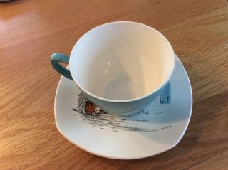 Vintage Midwinter Cannes Hugh Casson Cup And Saucer 1950s Retro