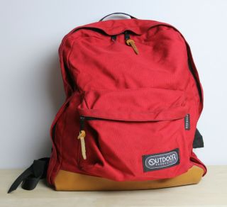 Vintage Outdoor Products Red Leather Bottom Backpack Daypack School Bag Usa