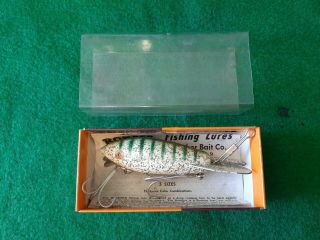 Vintage Bomber Lures Small White & Green & Silver Glitter Bait Lure 615