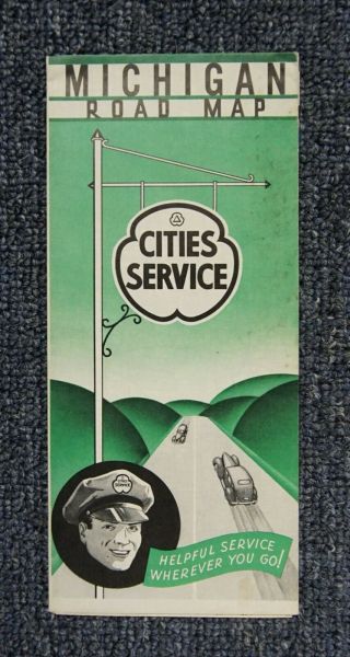 Vintage 1940 Cities Services Road Map Of Michigan -