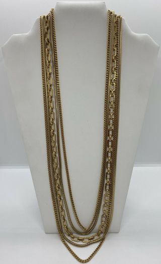 Vintage Monet Signed Gold Tone Multi 5 Layered Chain Necklace