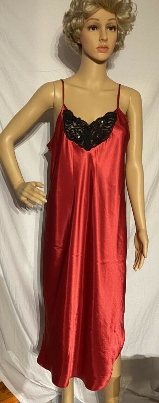 Vintage Inner Most Long Satin Nightgown Negligee Red Medium (made Big) Usa Made