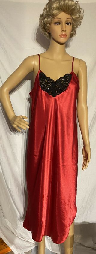 Vintage Inner Most Long Satin Nightgown Negligee Red Medium (made big) USA Made 2