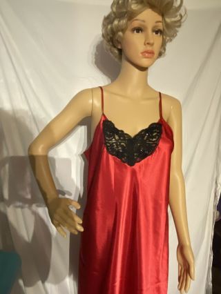 Vintage Inner Most Long Satin Nightgown Negligee Red Medium (made big) USA Made 3