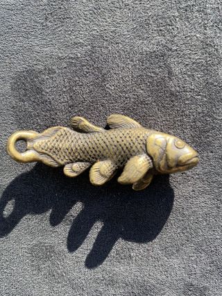 Fish Pendant Detailed Casting Brass Vintage Keychain Fob