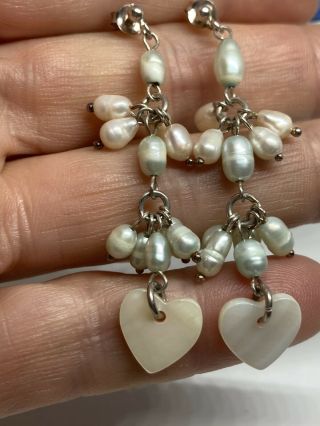 Vintage Sterling Silver Natural Baroque Pearl & Mother Of Pearl Dangle Earrings
