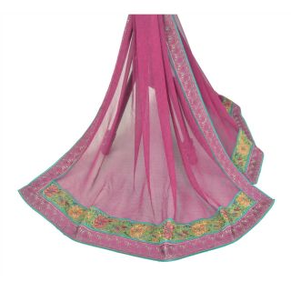 Sanskriti Vintage Dupatta Long Stole Georgette Purple Embroidered Wrap Scarves