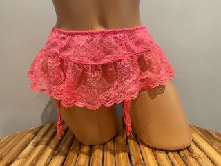 Vintage Victorias Secret Neon Pink Lace Garter Belt Skirt Sz Med