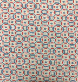 Vintage Feed Sack Cotton Fabric 36 " X 37 - 1/2 " Pale Blue And Red Geometric