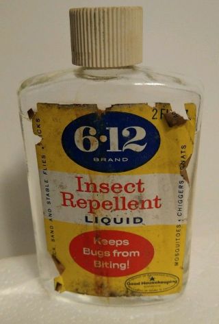 Vintage 6 - 12 Insect Repellent Glass Bottle Container 2 Oz.  Mostly Full.  Display