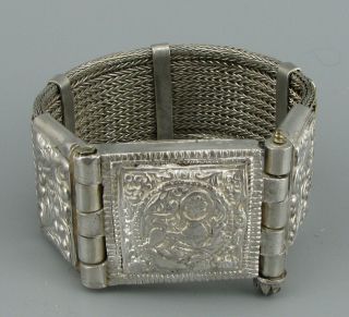 Antique Victorian Silver Mesh Bracelet Turkish/ottoman 3.  37ozt Screw Pin Clasp