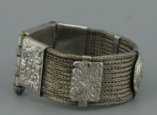 Antique Victorian Silver Mesh Bracelet Turkish/Ottoman 3.  37ozt Screw Pin Clasp 3